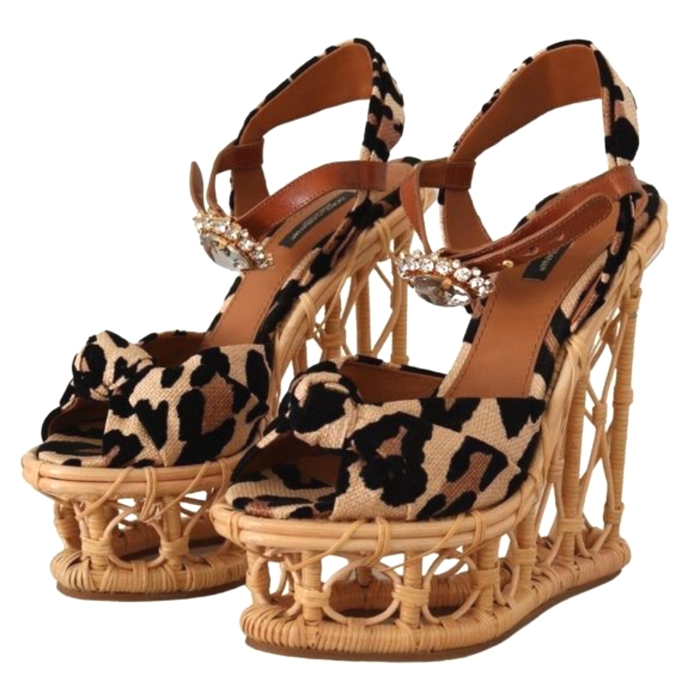 Dolce & Gabbana 💎 Rattan Platforms Designer Crystal Strap Sandals Shoes EU 39 - Picture 4 of 7